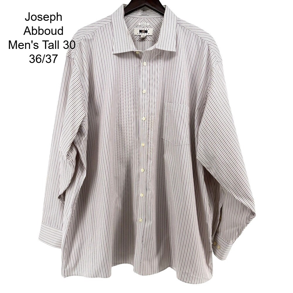 Joseph Abboud Mens Tall 20 36/37 Striped Button Down Shirt Classic‎ Fit Non-Iron